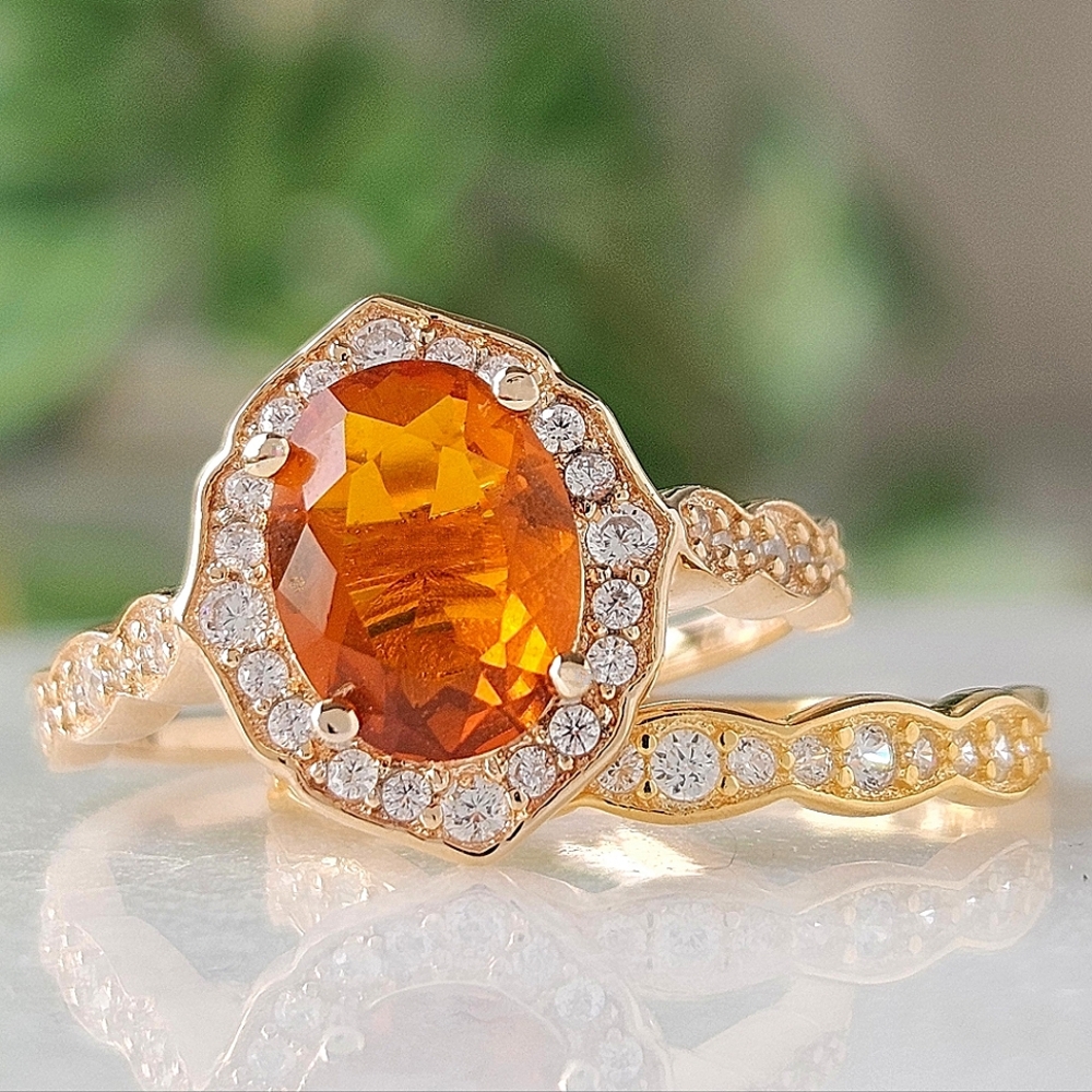 Citrine Gemstone Gold ring set, 925 Sterling Silver finished in 10k gold